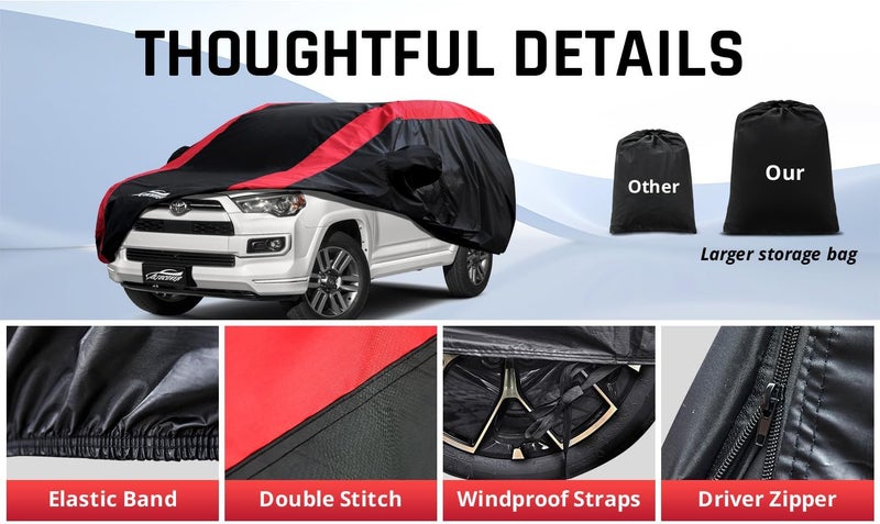 AltoCover Toyota 4Runner Car Cover Waterproof All Weather with Red Strip Design, Custom Fit for Toyota 4 Runner 2003–2025, 4Runner Accessory with Door Zipper & Windproof Straps - Image 5